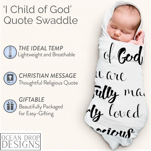 New🌟Ocean Drop Designs Muslin Swaddle Blankets - Baby Swaddle Blanket - Picture 3 of 6